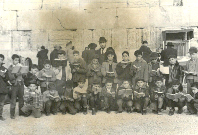 This historical photo from 1967 shows Zion boys at the newly-liberated Western Wall in Jerusalem.